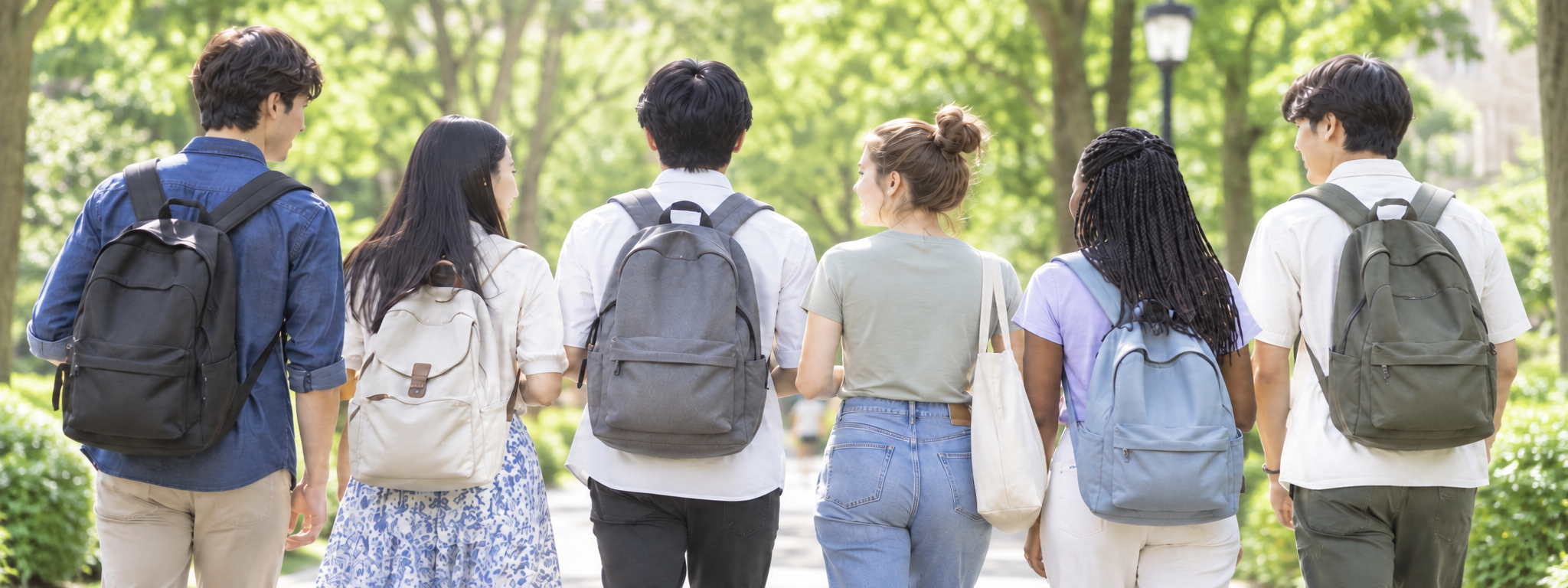 大学のキャンパスを歩く学生たち