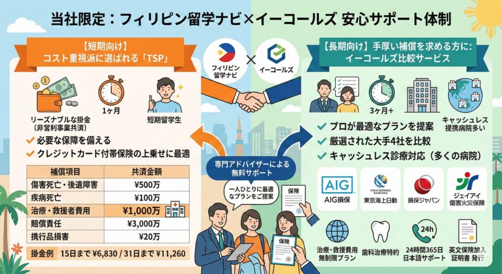 フィリピン留学ナビ、保険、イコールズ、サポート